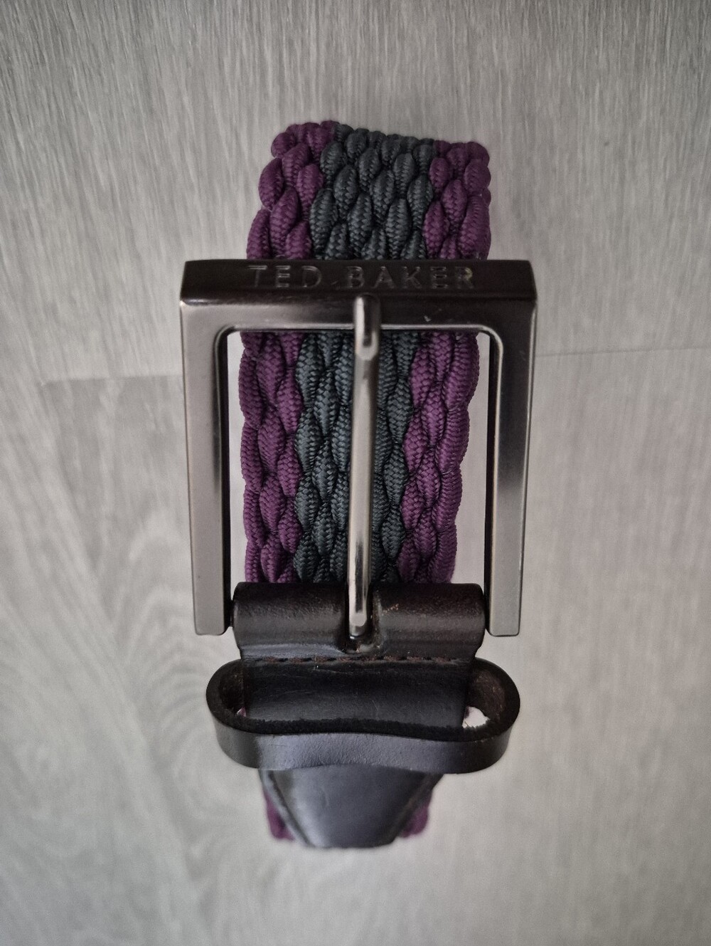 Ted Baker Belt Sz S/M Brown Leather & Braided Textile Gray & Purple